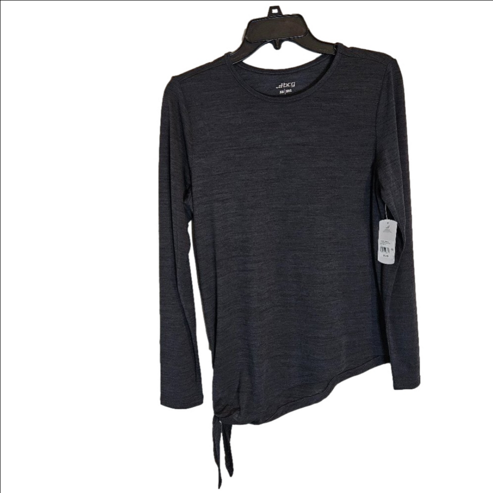 Bcg, Womens Lifestyle Asymmetric LS Tie Tee Ebony/Blk, XS, NWT